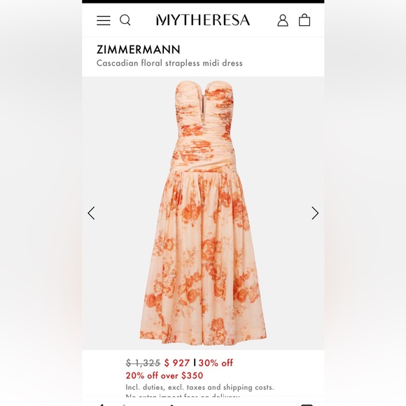 Zimmermann Dresses & Skirts - Zimmermann Peach Floral Strapless Midi Dress